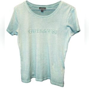 Guess Embroidered Ribbed Light Ombré Washed Green T-Shirt